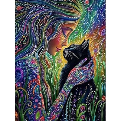 [Lophomie] Lophomie Cat Diamond Art Kits for Adults, 5D DIY Cat Diamond Painting for Adults Beginners, Diamond Dots Kits Gem Arts Crafts for Home Wall Decor 12x16 Inch