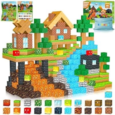 [Stlloys] 150PCS Magnetic Blocks: Magnetic Building Block Cubes for Kids Boys Girl Ages 3 4 5 6 7 8, STEM Magnet Block Dinosaur Toys for Kids, Constructions Sensory Stacking Toys Christmas Birthday Gift
