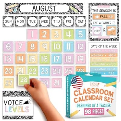 [Hadley Designs] Hadley Designs Classroom Calendar Set Bulletin Board Decorations - Pastel School Calendar for Classroom Decor, Kindergarten Preschool Elementary Teacher Must Haves, Homeschool & Daycare Essentials