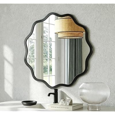 [Brightify] Brightify Black Circle Wall Mirror, Bathroom 20 Inch Round Wavy Mirrors with Metal Frame, Circluar Mirrors for Bathroom Over Sink, Living Room, Vanity, Bedroom, Entryway, Fireplace