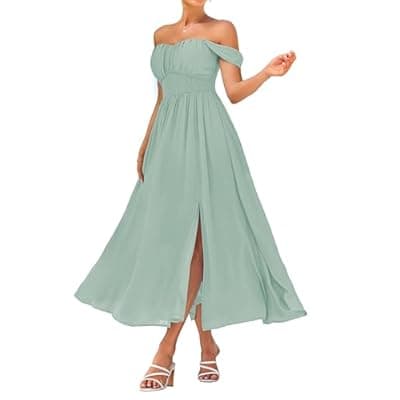 GRACE KARIN 2026 Women's Summer Floral Print Flowy A Line Maxi Dresses Sleeveless Smocked Off Shoulder Dress