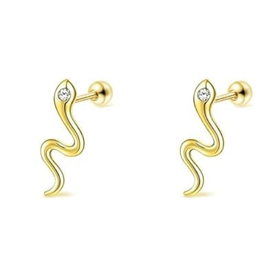 DHZJTSL Halloween Gothic Gold Snake Earrings for Women, Hypoallergenic 14K Gold Plated Goth Snake Shaped Clip On Earrings
