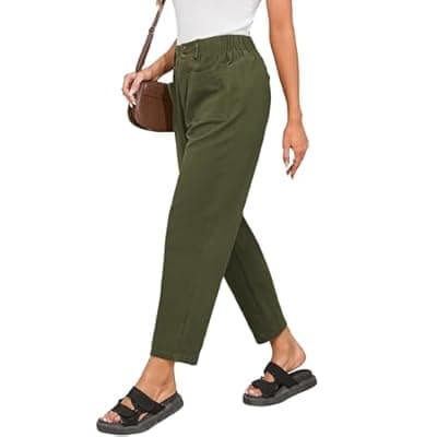 Dokotoo Linen Pants Women Casual Cotton Capri Pants High Waisted Harem Trouser Summer Slacks with Pockets Fall Clothes