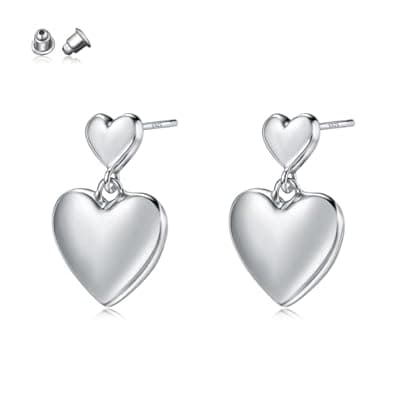 DHZJTSL 925 Sterling Silver Heart Earrings for Women, S925 Sterling Silver Posts Earrings, Dangle Love Heart Fashion Stud Earrings Hypoallergenic Jewelry (with Gift Box)