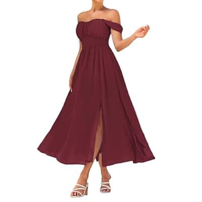 GRACE KARIN 2026 Women's Summer Floral Print Flowy A Line Maxi Dresses Sleeveless Smocked Off Shoulder Dress