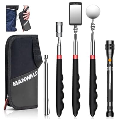 Telescoping Magnetic Pickup Tool Set with Portable Bag, Extendable Flashlight with 360° Inspection Mirror, Birthday Gifts for Him Adults, Gifts for Men Mechanics, Handymen, Grey