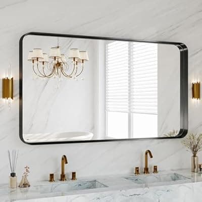 Black Metal Vanity Rounded Rectangle Bathroom Mirrors for Over Sink Wall, 55x30 Inch Large Matte Mirror, Anti-Rust, Modern Decorative for Restroom, Farmhouse