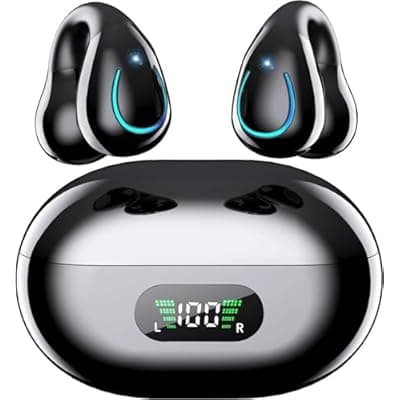 Paekole Ultra Open Ear Earbuds – Clip On Bone Conduction Headphones, Super Comfort Ear Buds for All Day Wearing, Lightweight Bluetooth Earbuds with Digital Charging Case Fit Running Workout