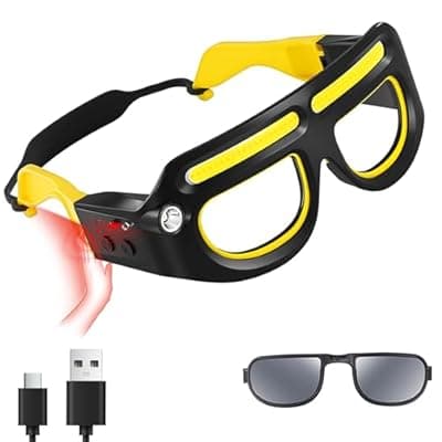 NIRIAHO Adjustable Headlamp Glasses with Motion Sensor Rechargeable Headlight Safety Glasses for Camping Hiking Fishing Cycling (Yellow)