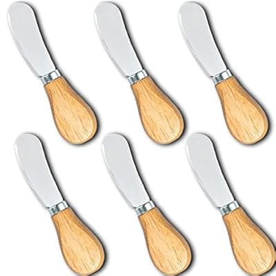 Small Cream Cheese Spreader Knives Set,Wooden 5in,Stainless Steel Butter Knife Spreader for Cocktail,Condimets,Dips,Appetizers,Jam,Pastry,Sandwich,Toast,Bagel,Charcuterie Board Serving Party Supplies