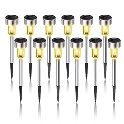 Dream Master Solar Lights Outdoor Waterproof, Stainless Steel LED Landscape Lighting, Solar Garden Lights, Outdoor Decorations for Yard, Pathway, Walkway, Patio, Lawn - 12 Pack(Warm White)