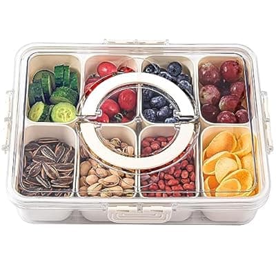 shopwithgreen Divided Serving Tray with Lid and Handle, Portable Snackle Box Charcuterie Container for Party, Veggies, Snack, Fruit, Nuts, Candy, Christmas Tray Snack Box for Entertaining, Picnic