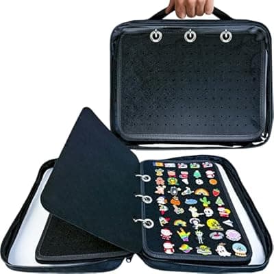 Portable Enamel Pin Trading Book & Display Bag, 6-Page Portable Display Bag for Collectors, Travel Brooch Organizer with Transparent PVC, Holds 300+ Pins.(6 Black Pages 5 SPacers,Without Accessories)